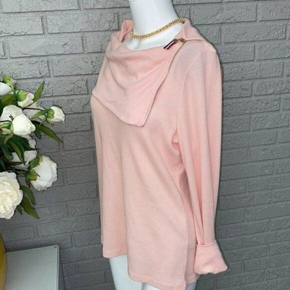 Tommy Hilfiger Women Pink Zippered Fold-over Neck Sweater Size L - Picture 5 of 10